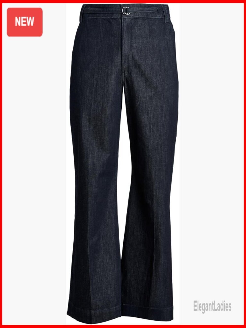 Palazzo Jeans with D-Ring Belt, Zip Fly, Trouser Hems